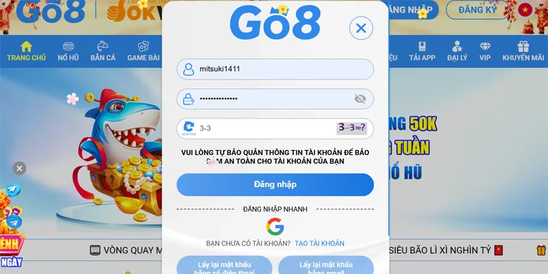Go8 ⭐️ Link Vào Nhà Cái Go8 Đã Xác Minh ✔️ ĐKy Go 8 +88K 31 Điền thông tin yêu cầu đăng nhập Go8