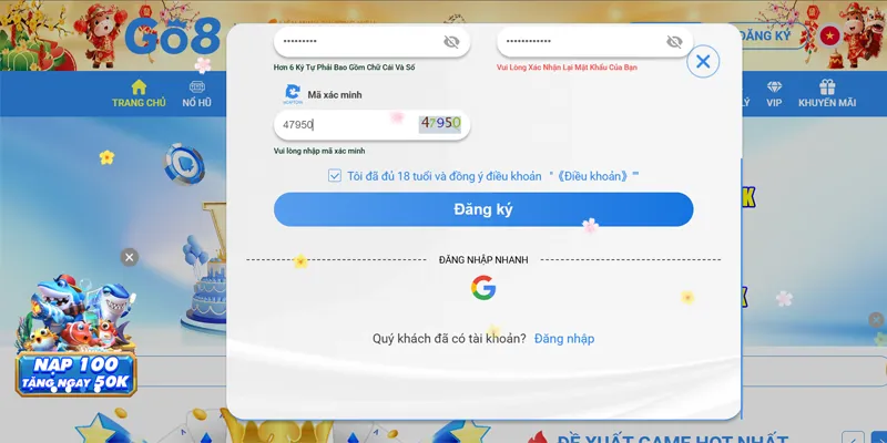 Go8 ⭐️ Link Vào Nhà Cái Go8 Đã Xác Minh ✔️ ĐKy Go 8 +88K 28 Chọn xác nhận đủ 18 tuổi và điều khoản của Go8
